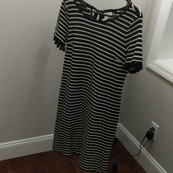 Talbots Dresses & Skirts - Talbots Black and white striped short sleeve dress